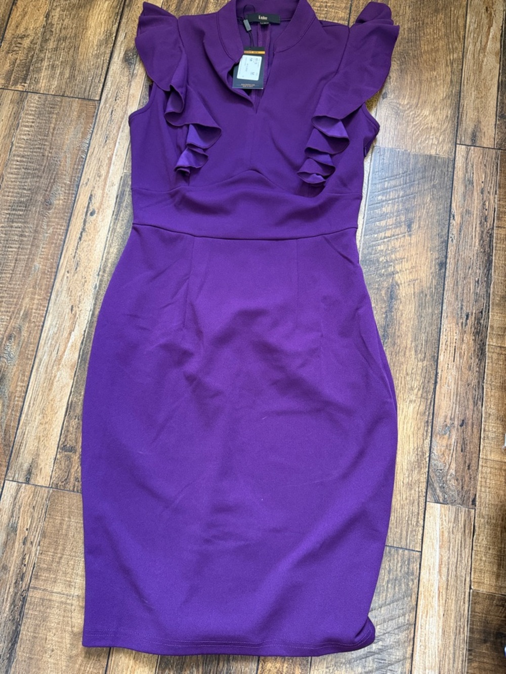 Elegant Purple Ruffle-Trim Midi Dress